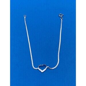 Vintage Sterling Silver Open Heart Ball Chain Bracelet Delicate Minimalist